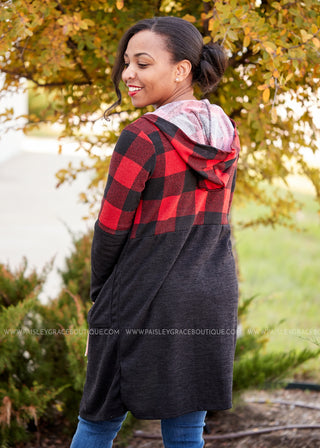 Plaid About You Cardigan- RED - LAST ONES FINAL SALE