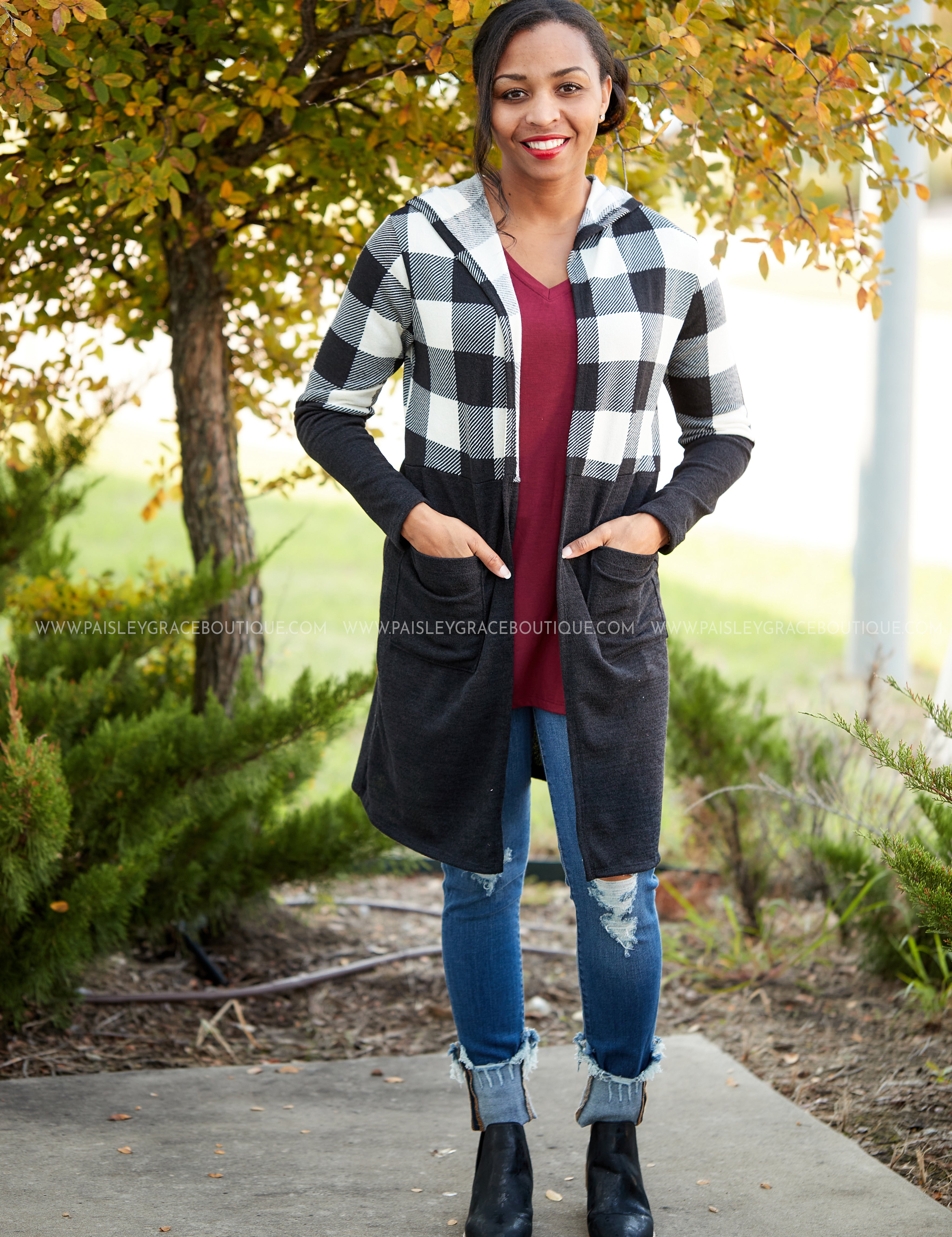 Plaid About You Cardigan- IVORY - LAST ONES FINAL SALE