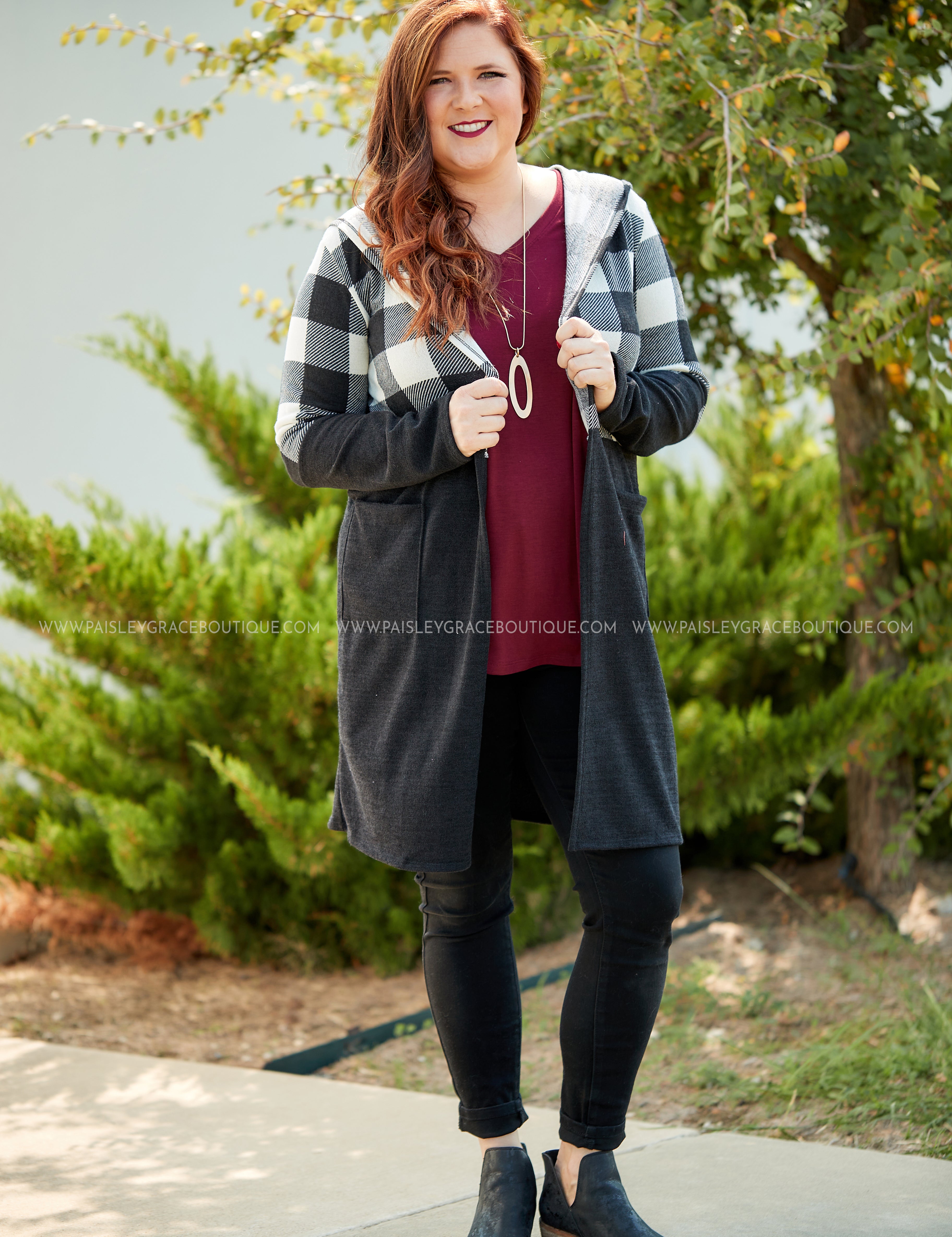 Plaid About You Cardigan- IVORY - LAST ONES FINAL SALE