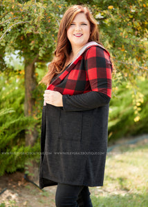 Plaid About You Cardigan- RED - LAST ONES FINAL SALE