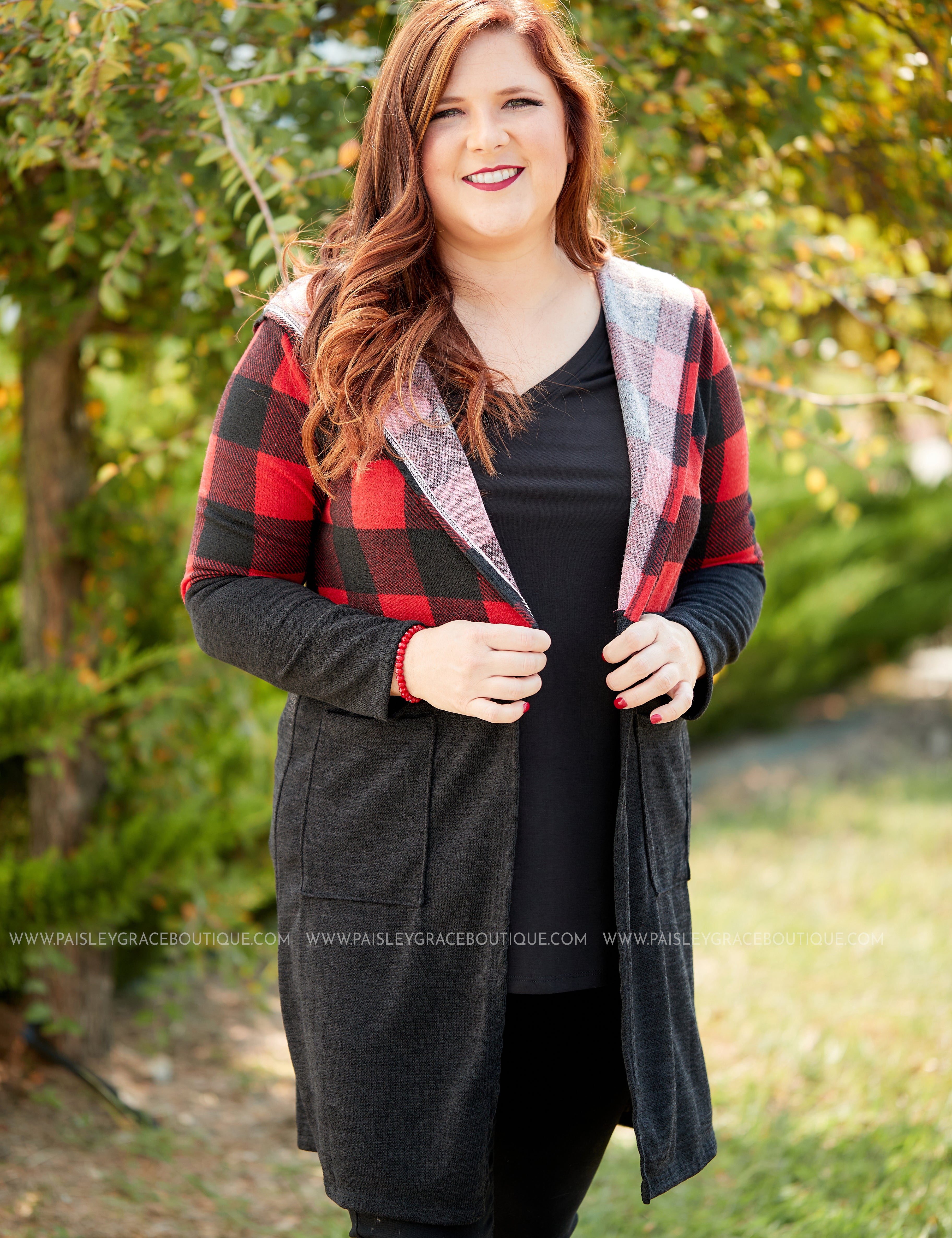 Plaid About You Cardigan- RED - LAST ONES FINAL SALE