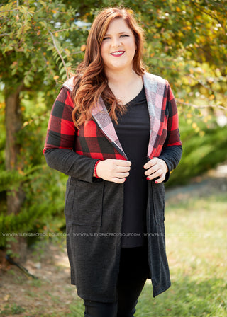 Plaid About You Cardigan- RED - LAST ONES FINAL SALE