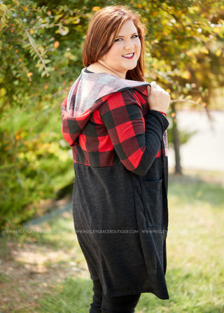 Plaid About You Cardigan- RED - LAST ONES FINAL SALE