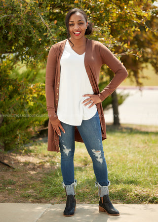 Emmaline Snap Cardigan-BROWN* FINAL SALE *