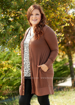 Emmaline Snap Cardigan-BROWN* FINAL SALE *