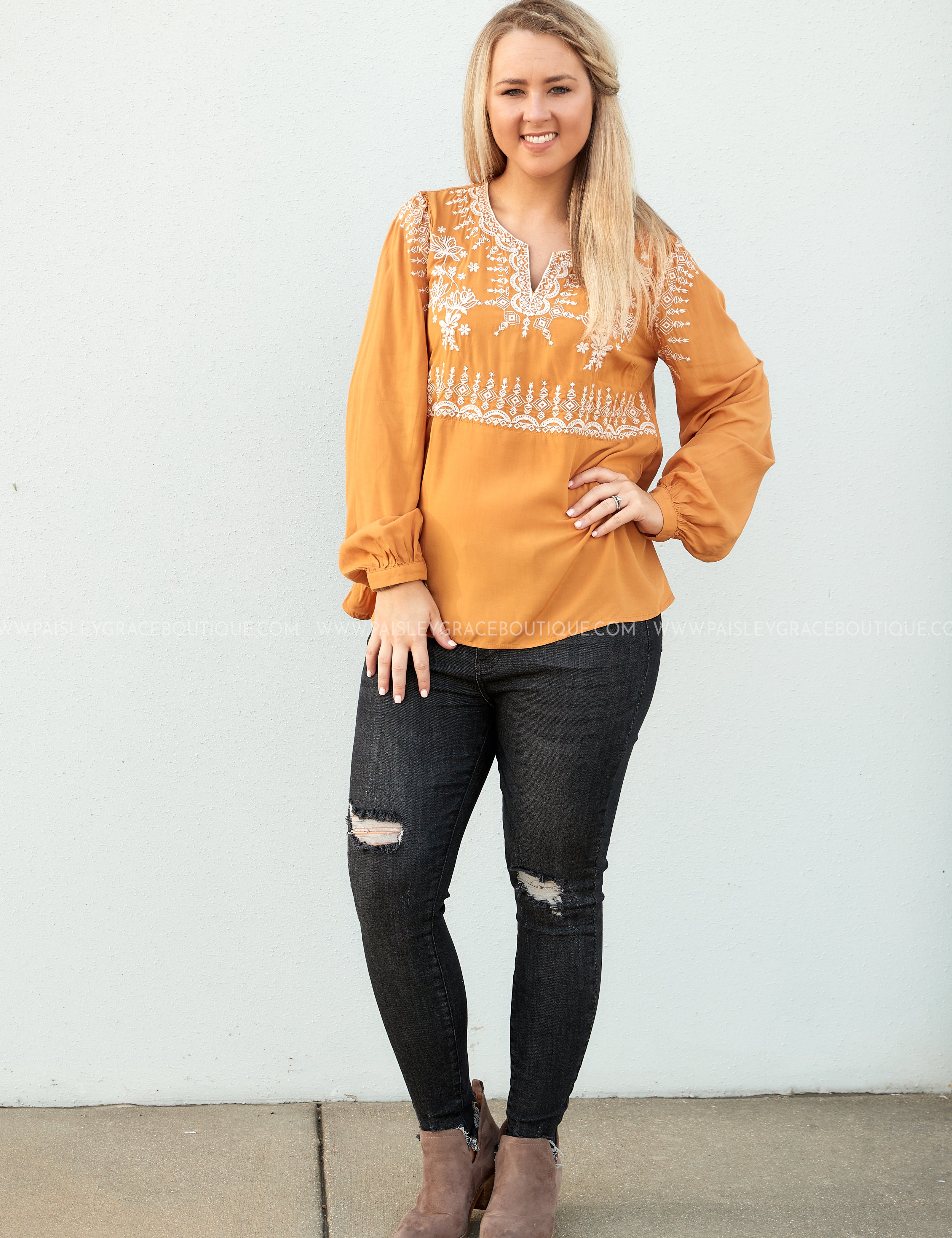 Arissa Embroidered Top- MARIGOLD - LAST ONES FINAL SALE