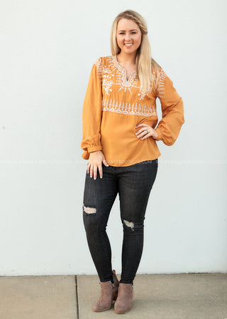 Arissa Embroidered Top- MARIGOLD - LAST ONES FINAL SALE