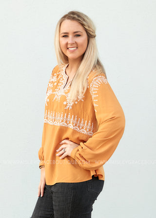 Arissa Embroidered Top- MARIGOLD - LAST ONES FINAL SALE