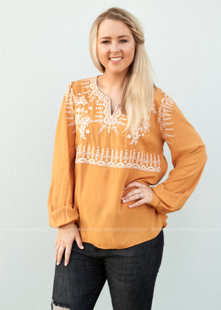 Arissa Embroidered Top- MARIGOLD - LAST ONES FINAL SALE