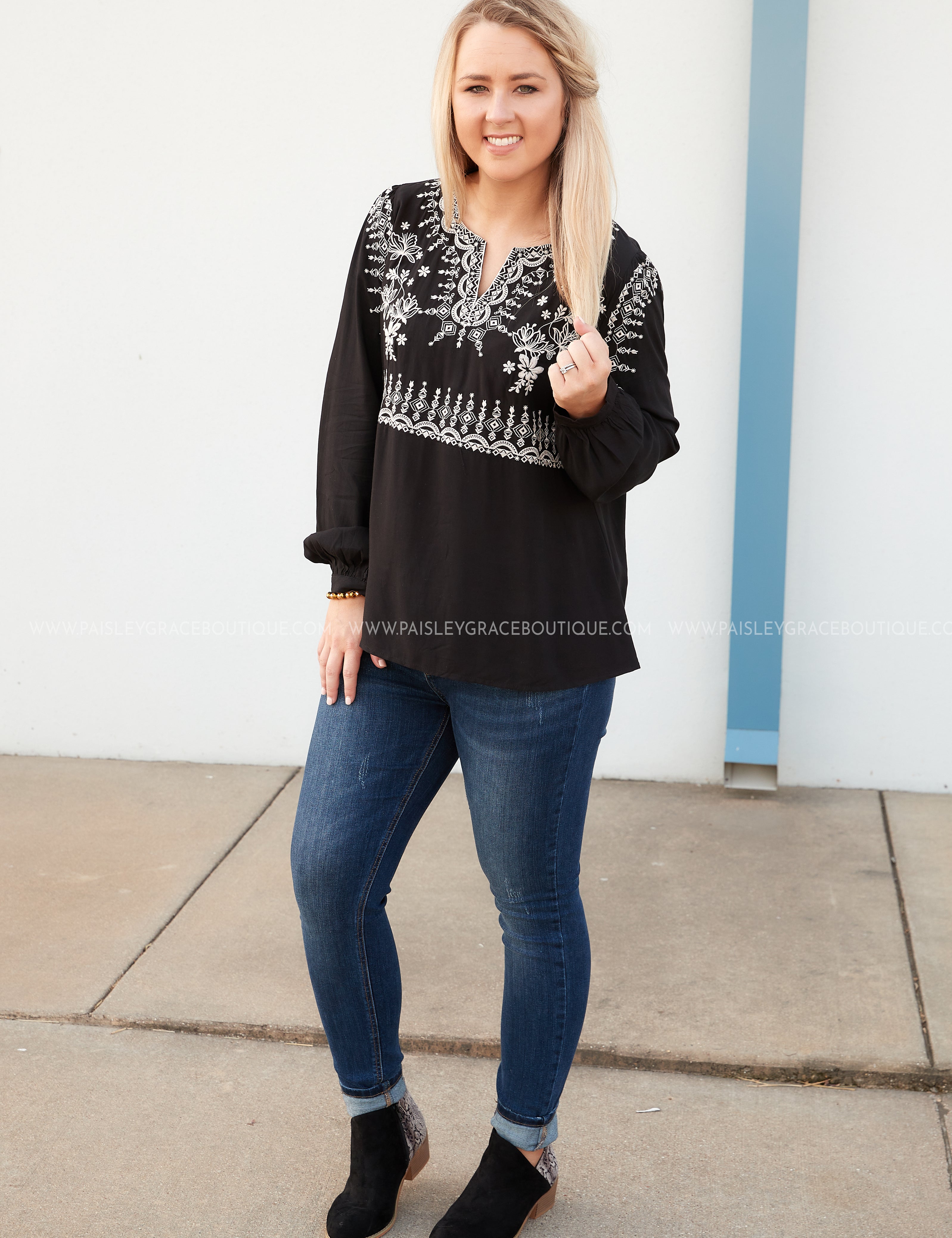Arissa Embroidered Top- BLACK - LAST ONES FINAL SALE