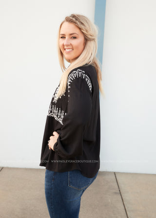 Arissa Embroidered Top- BLACK - FINAL SALE