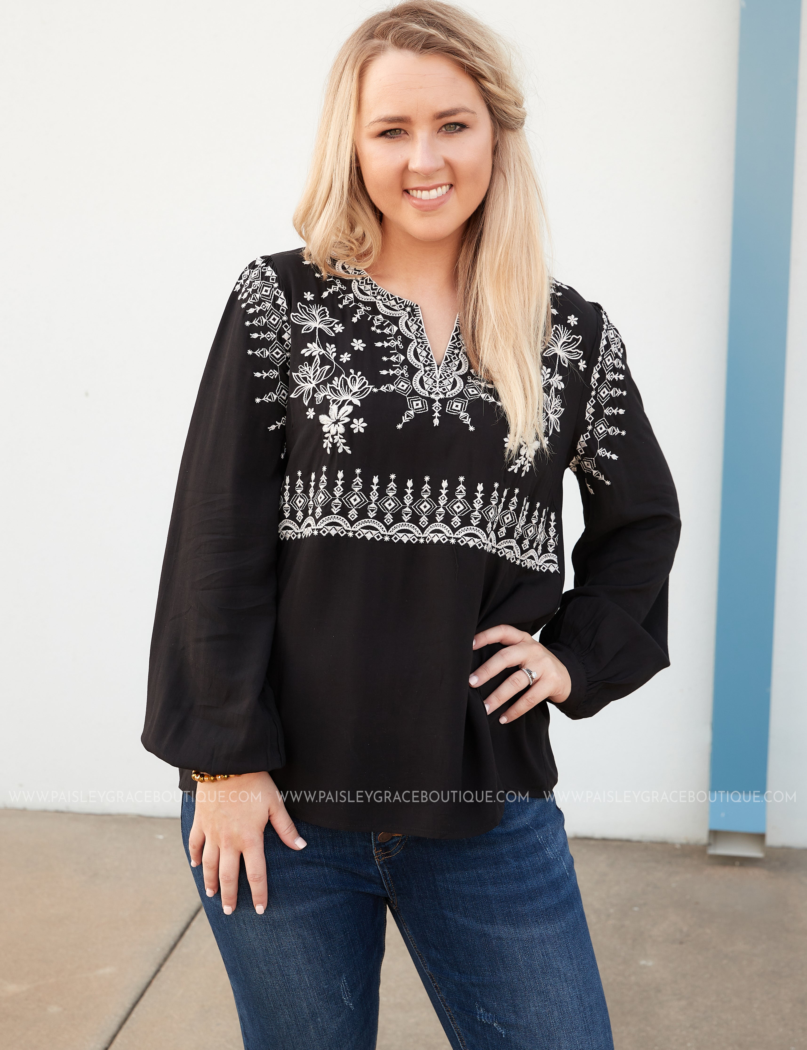 Arissa Embroidered Top- BLACK - LAST ONES FINAL SALE