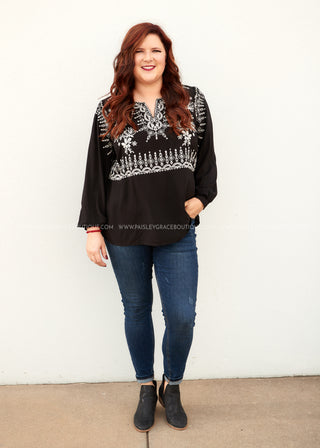 Arissa Embroidered Top- BLACK - FINAL SALE