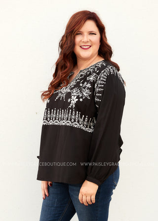 Arissa Embroidered Top- BLACK - FINAL SALE