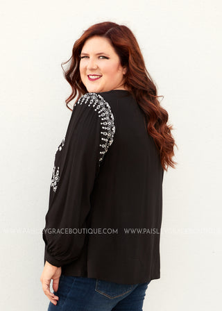 Arissa Embroidered Top- BLACK - FINAL SALE