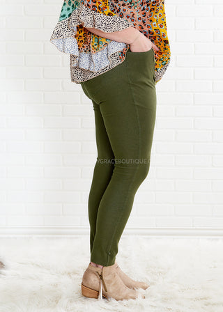 Audrey Stretch Jeggings - Army Green - FINAL SALE