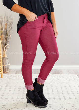 Audrey Stretch Jeggings - Burgundy - FINAL SALE