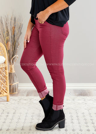 Audrey Stretch Jeggings - Burgundy - FINAL SALE