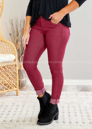 Audrey Stretch Jeggings - Burgundy - FINAL SALE