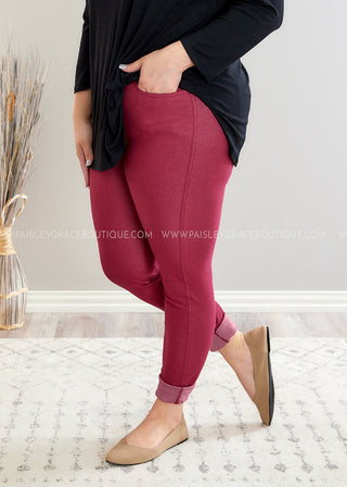 Audrey Stretch Jeggings - Burgundy - FINAL SALE