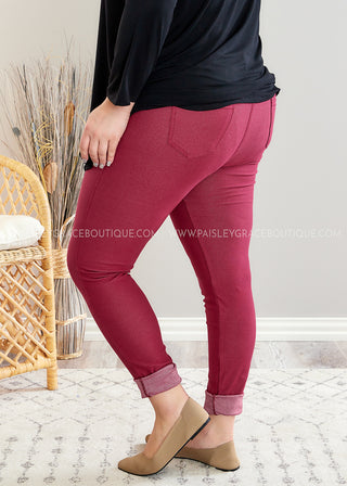 Audrey Stretch Jeggings - Burgundy - FINAL SALE