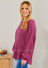 Load image into Gallery viewer, All the Right Reasons Waffle Sweater - RASPBERRY  - FINAL SALE CLEARANCE
