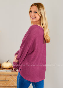 All the Right Reasons Waffle Sweater - RASPBERRY  - FINAL SALE CLEARANCE