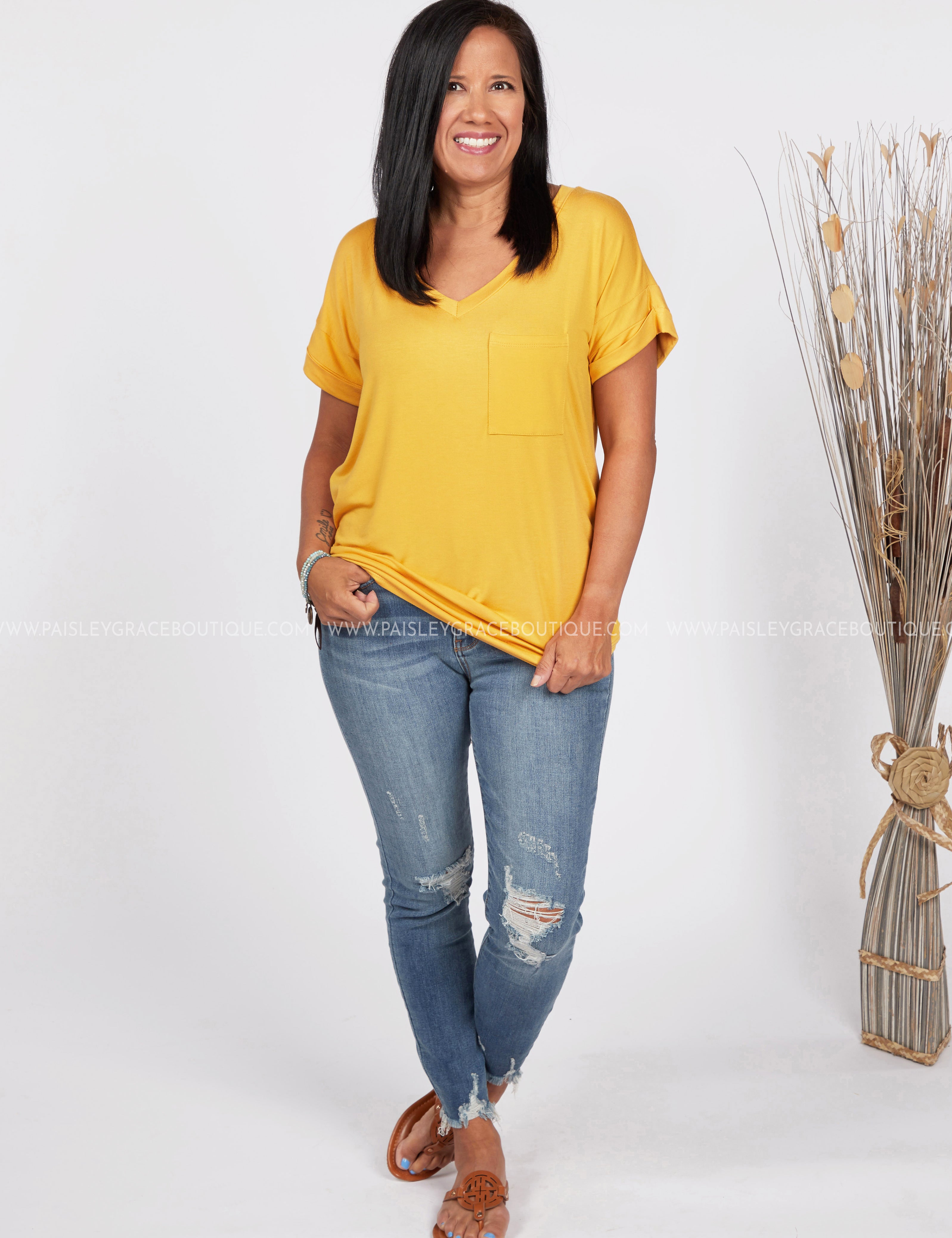 Basic Needs Tee- MUSTARD - LAST ONES FINAL SALE