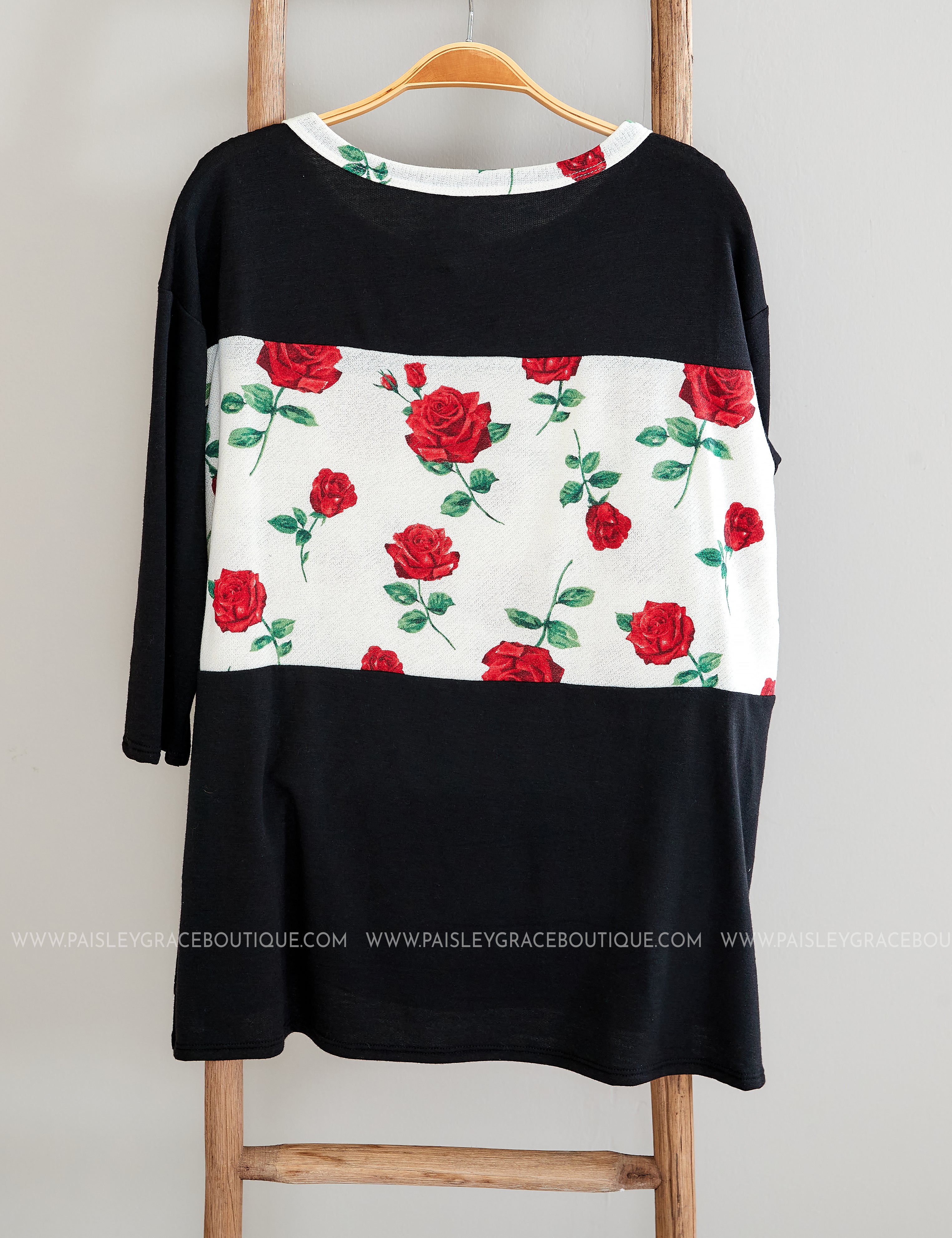 Black Top with Roses on White - LAST ONES FINAL SALE