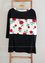 Load image into Gallery viewer, Black Top with Roses on White - FINAL SALE
