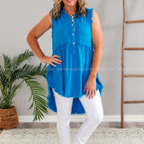 Athena Sleeveless Tunic - Ocean Blue w/Leopard Trim* FINAL SALE *