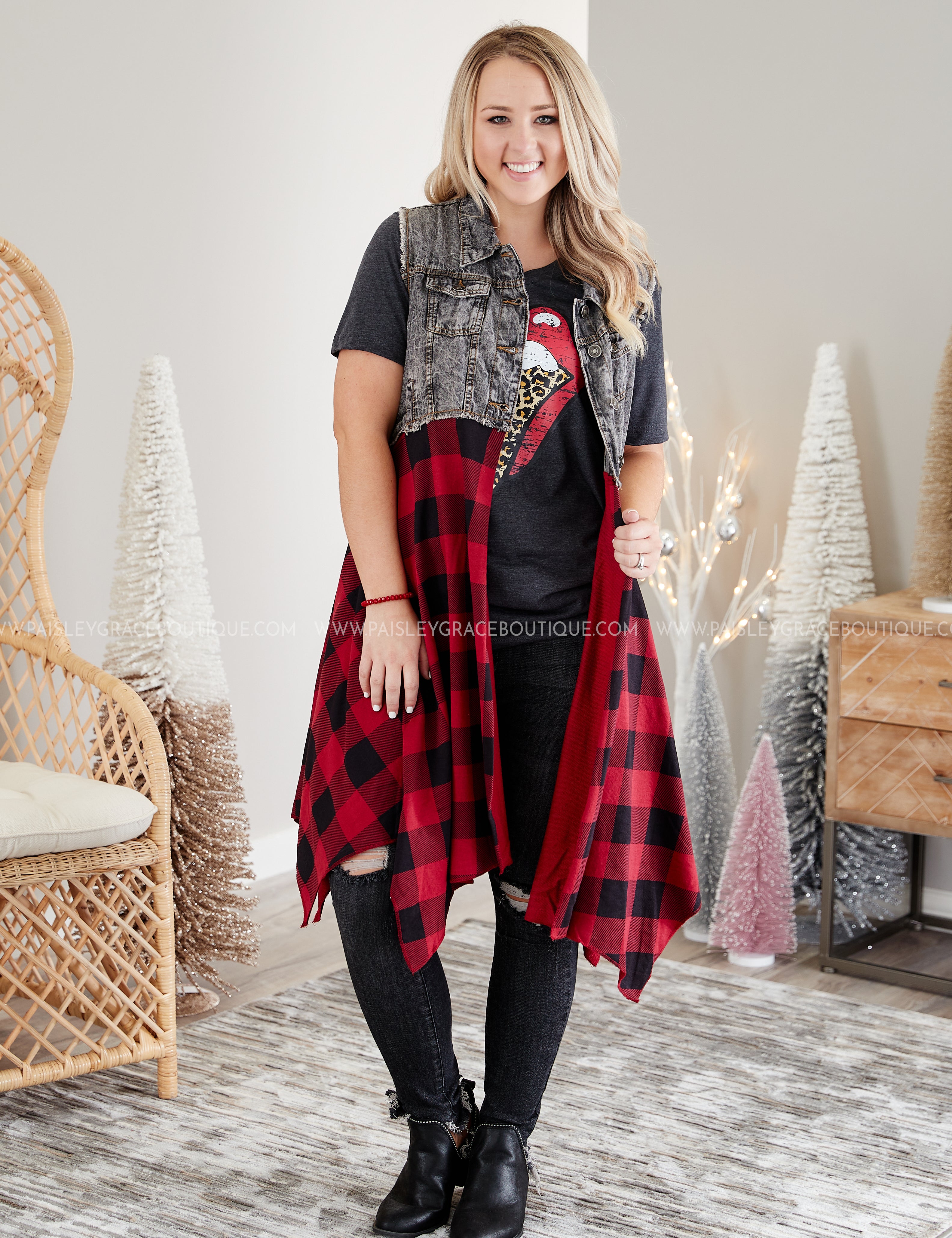 Uptown Flair Vest- RED PLAID - LAST ONES FINAL SALE
