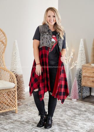 Uptown Flair Vest- RED PLAID - LAST ONES FINAL SALE