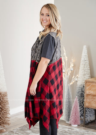 Uptown Flair Vest- RED PLAID - LAST ONES FINAL SALE