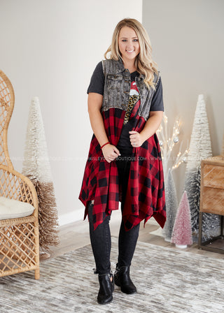 Uptown Flair Vest- RED PLAID - LAST ONES FINAL SALE