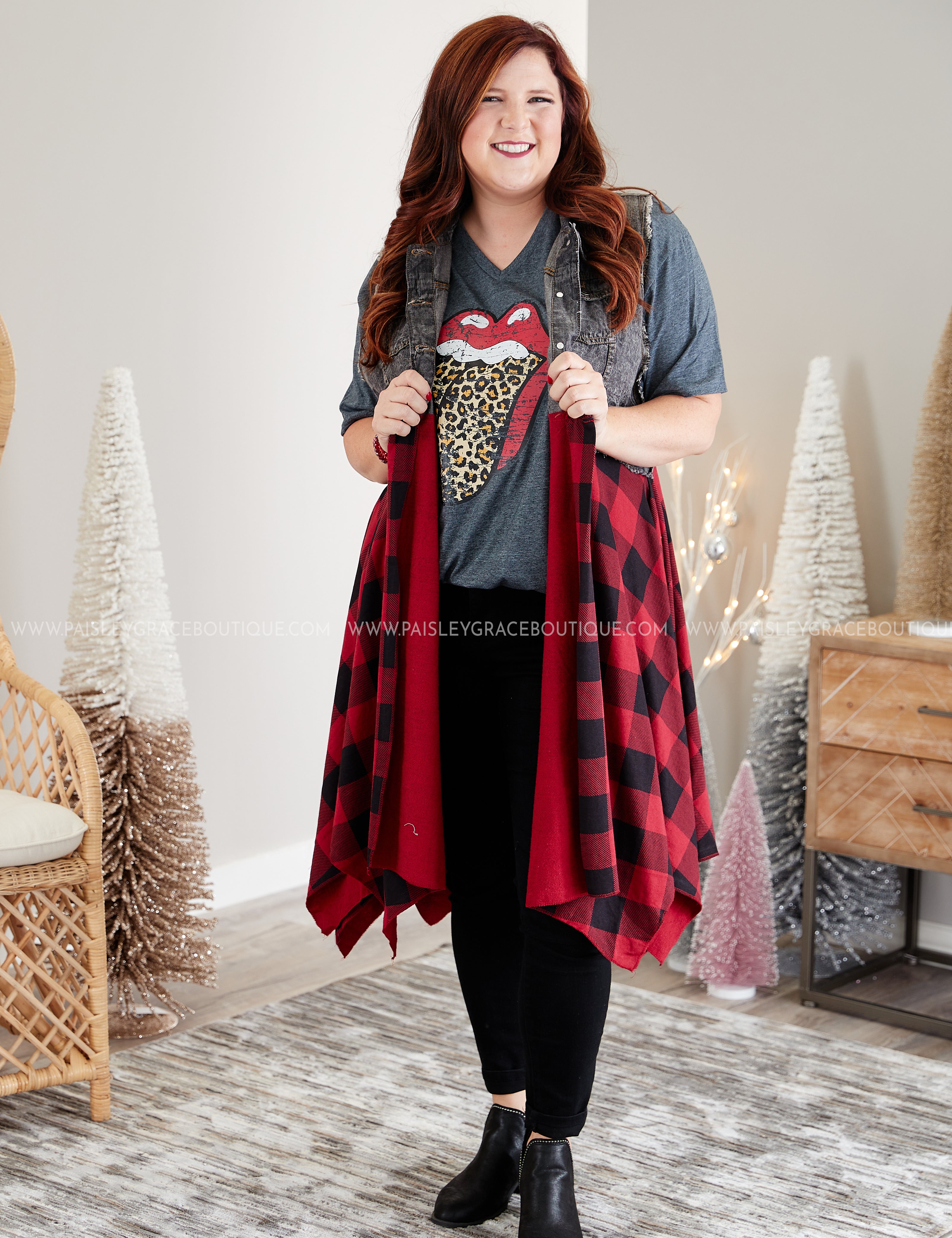 Uptown Flair Vest- RED PLAID - LAST ONES FINAL SALE