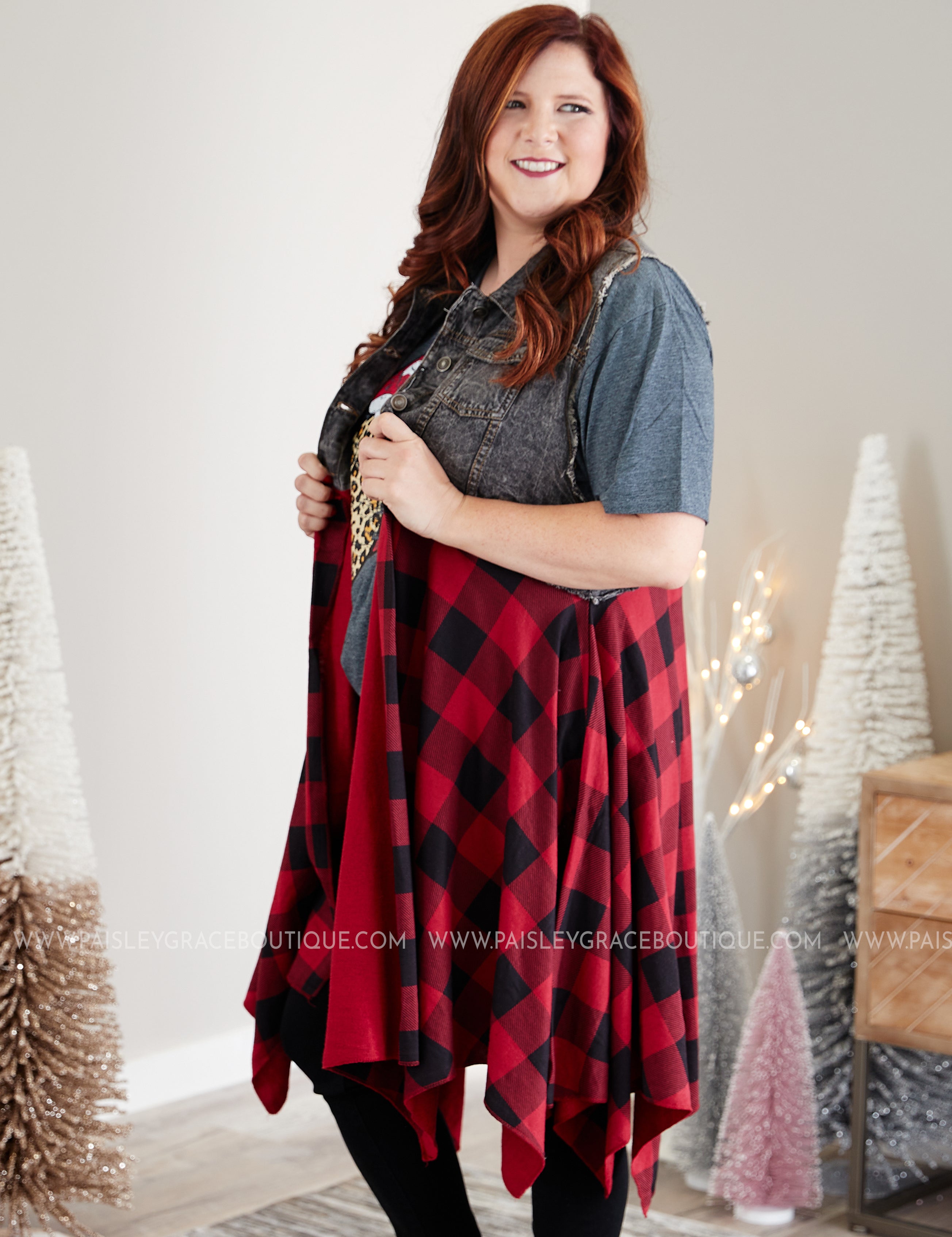 Uptown Flair Vest- RED PLAID - LAST ONES FINAL SALE