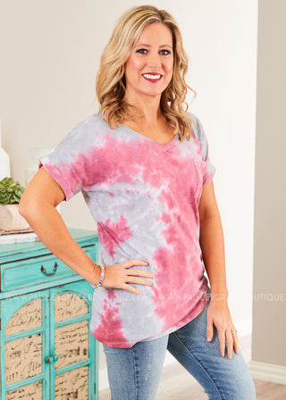 Everyday Tee- MAGENTA/GREY TIE-DYE  - LAST ONES FINAL SALE