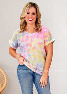 Everyday Tee- PINK/GREY TIE-DYE  - FINAL SALE CLEARANCE