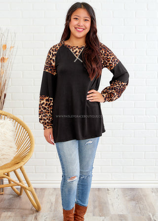 Wild and Free Top - Black/Leopard Print - LAST ONE FINAL SALE - LAST ONE FINAL SALE