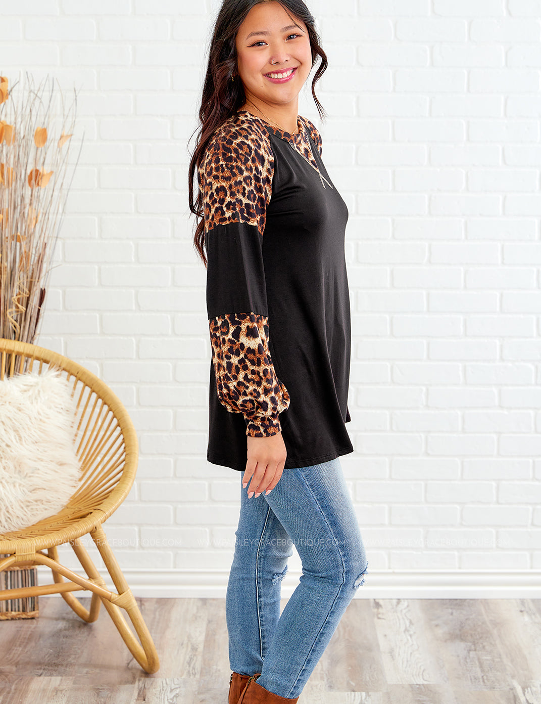 Wild and Free Top - Black/Leopard Print - LAST ONE FINAL SALE - LAST ONES FINAL SALE
