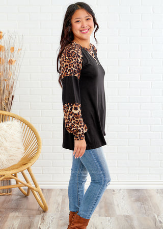 Wild and Free Top - Black/Leopard Print - LAST ONE FINAL SALE - LAST ONE FINAL SALE