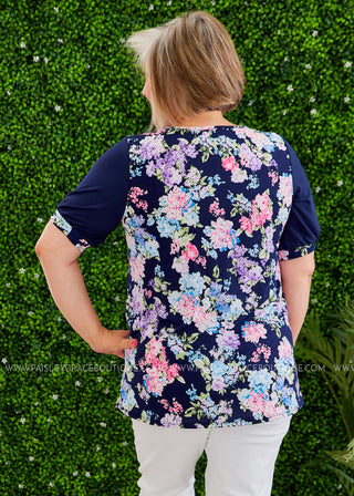 Faith in Floral Top - NAVY  - FINAL SALE