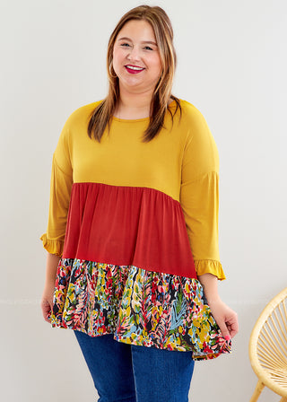 Know The Score Top - Mustard/Red - LAST ONE FINAL SALE