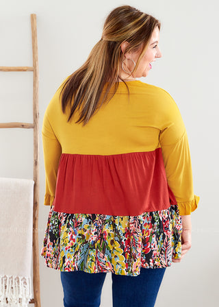 Know The Score Top - Mustard/Red - LAST ONE FINAL SALE