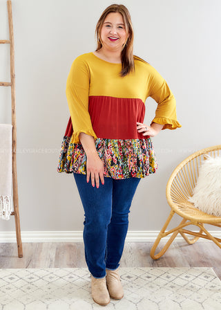 Know The Score Top - Mustard/Red - LAST ONE FINAL SALE