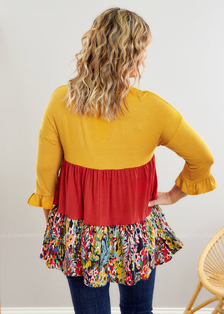 Know The Score Top - Mustard/Red - LAST ONE FINAL SALE