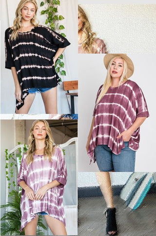 STRIPED TIE DYE ROUND NECK TUNIC - 3 COLORS - LAST ONE FINAL SALE