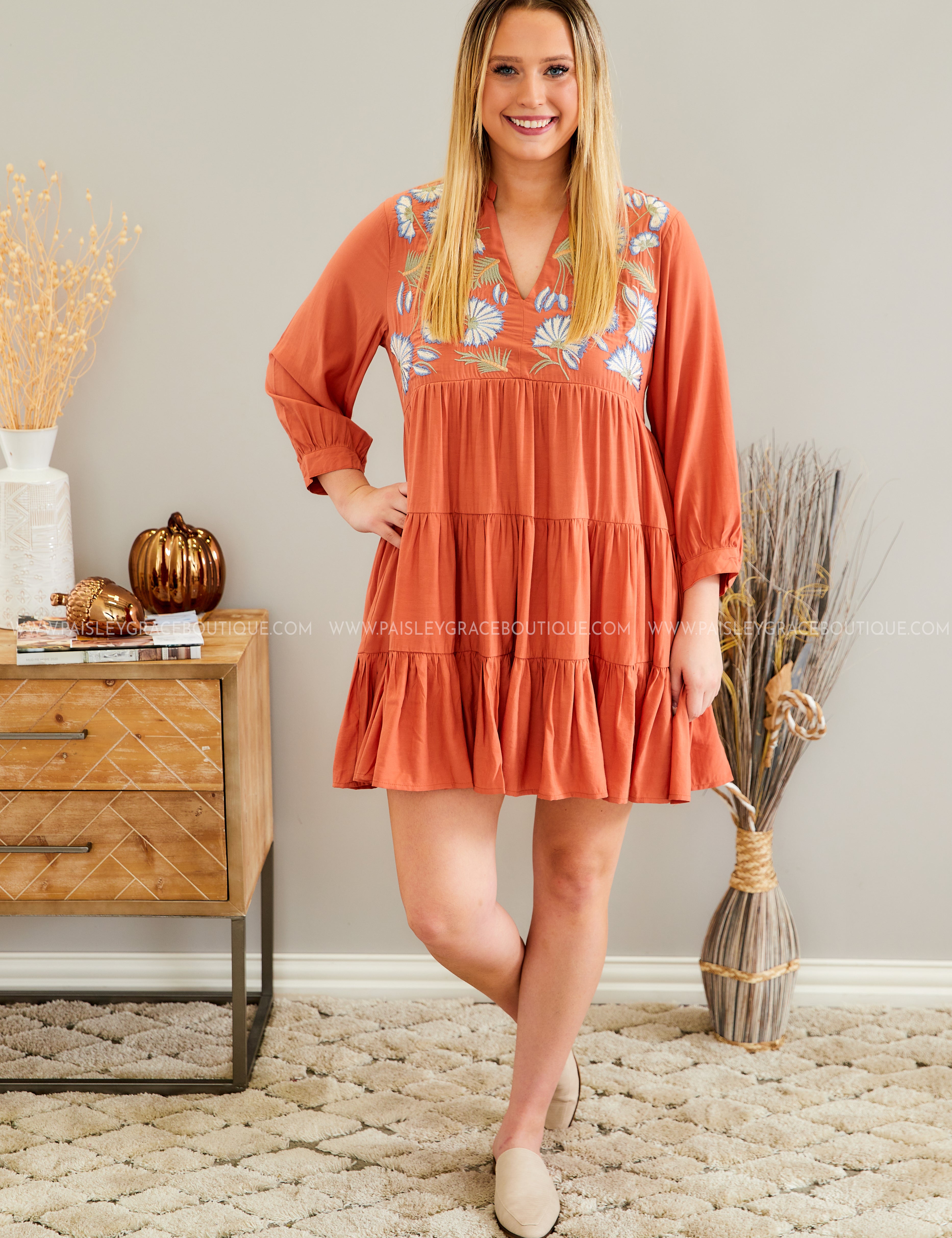 Fall Dreams Embroidered Dress - LAST ONES FINAL SALE