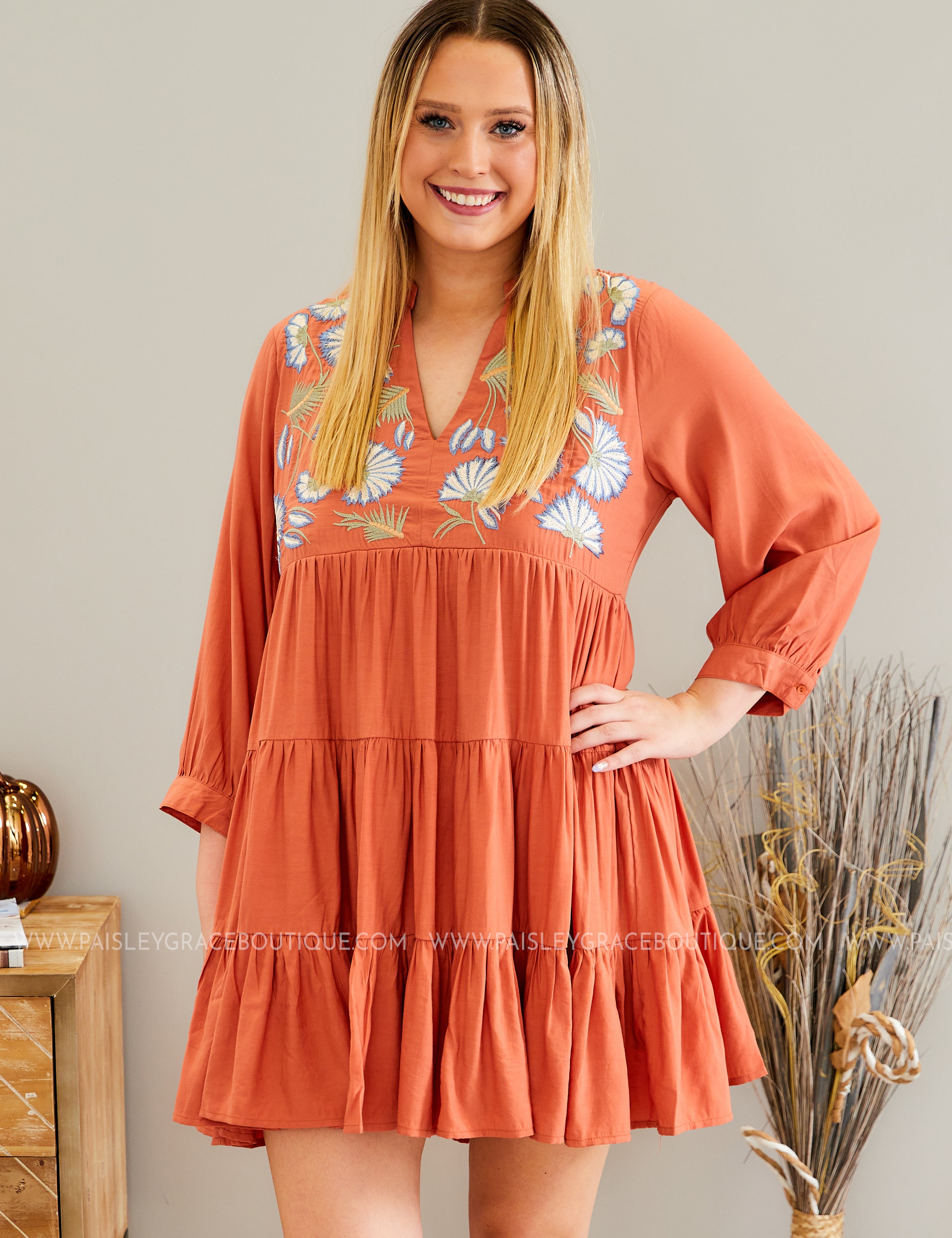 Fall Dreams Embroidered Dress - LAST ONES FINAL SALE
